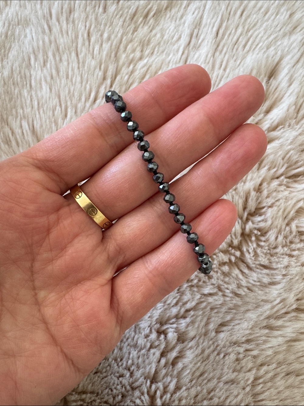 Y2K Genuine Black Hematite Beaded Bracelet Crystal Healing Boho Grunge